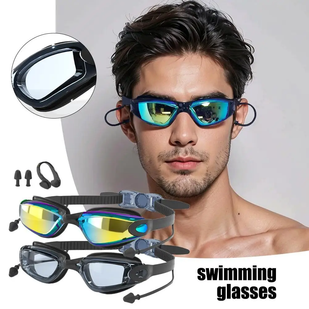 Anti-fog Adjustable Swimming Goggles Adults With Earplugs & Nose Clip HD Silicone Waterproof