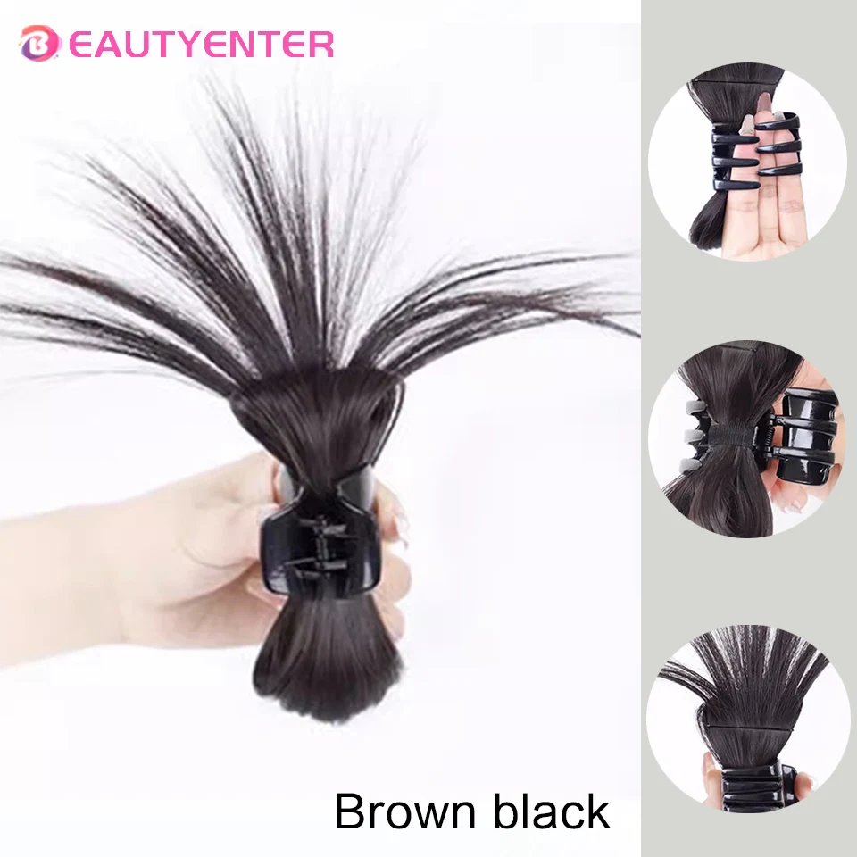 Synthetic Fake Hair Extension Straight Bun with Claw Updo Chicken feather shuttlecock head Hairpiece For Girl Women Chignons images - 6