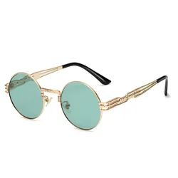Gothic Steampunk Vintage Round Sunglasses - Metal Frame Shades, Unique Retro Punk Style, UV400 Protection (C18 Gold Dark Green)