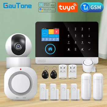 Gautone Tuya 스마트 와이파이 홈 보안 경보 시스템, 무선 GSM 화재 경보 시스템 패널, 스마트 라이프 앱 제어, 알렉사와 함께 작동
