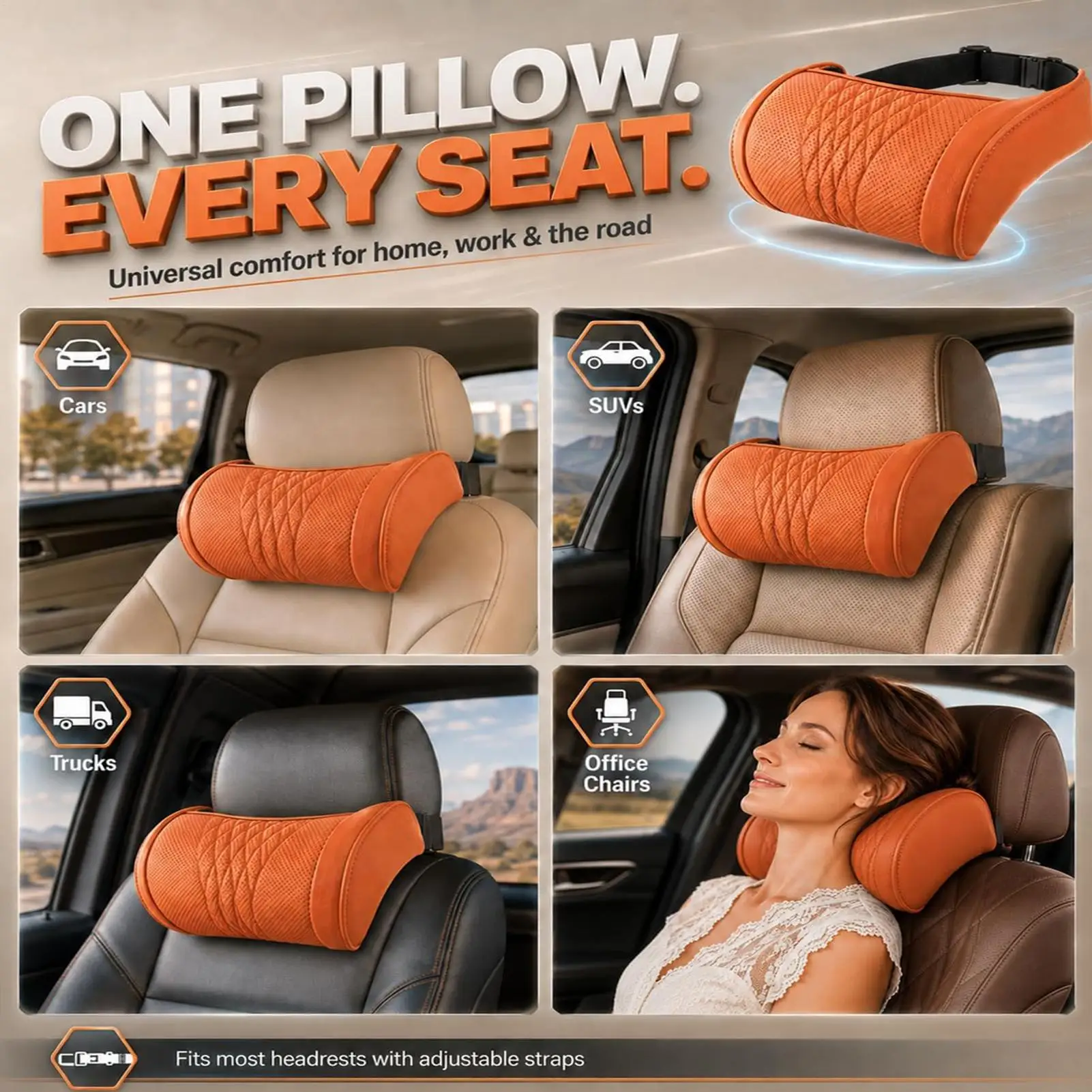 Luxurious Memory Foam Car Neck Pillow - Premium PU Leather Headrest Cushion with Adjustable Straps and Universal Comfort and Support