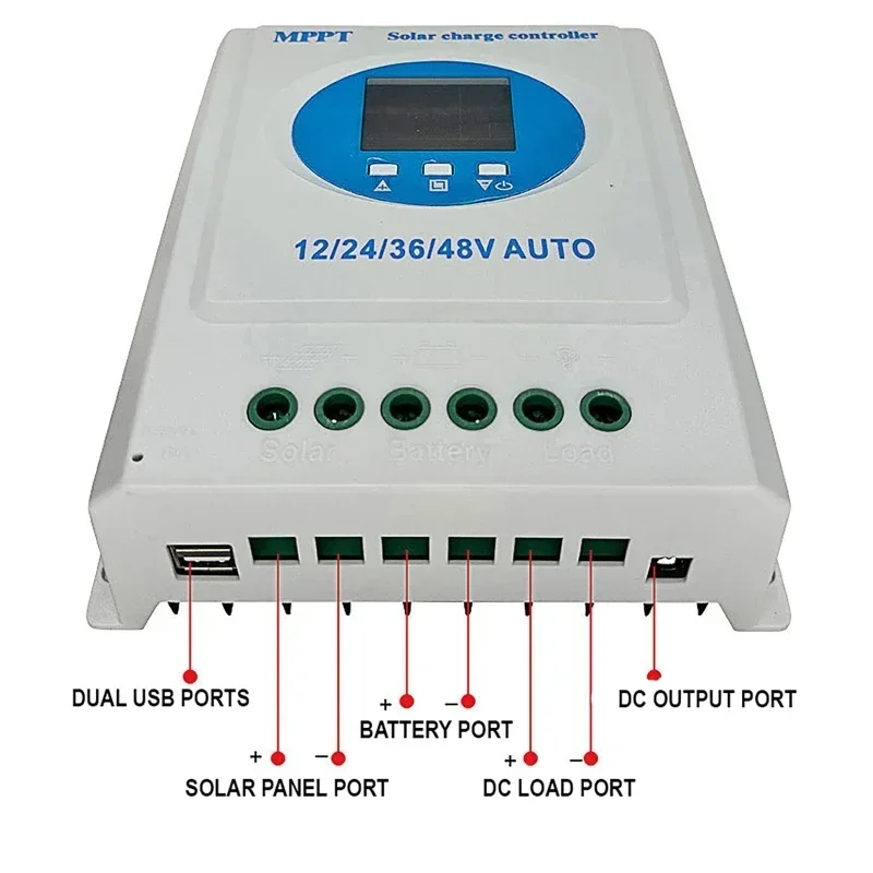 100A 120A 150A MPPT Solar Charge Controller 12V 24V 36V 48V Panel Intelligent Regulator for Off Grid Battery Charging Dual USB solar battery charge controller