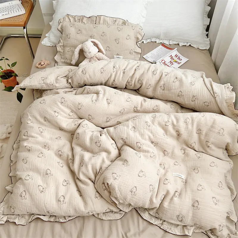 High-quality cotton muslin toddler ruffle duvet cover with pillowcase