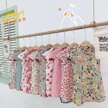 Fashion Summer New Style 2-10 Years Old Children's Girls' Clothing Chinese Style Hanfu Tang Suit Dress Children's Cheongsam 1