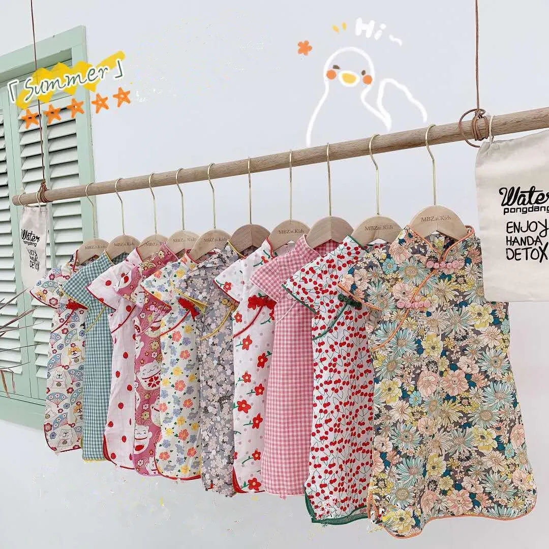 Fashion Summer New Style 2-10 Years Old Children's Girls' Clothing Chinese Style Hanfu Tang Suit Dress Children's Cheongsam 1
