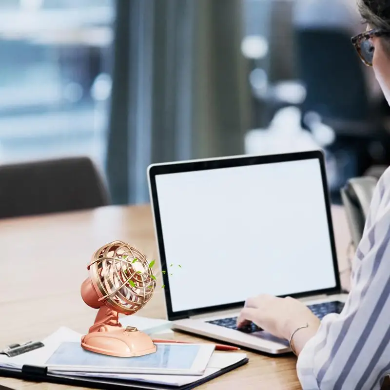 Vintage-Inspired Ultra Silent USB Rechargeable Portable Desktop Fan with Dual Speed Settings