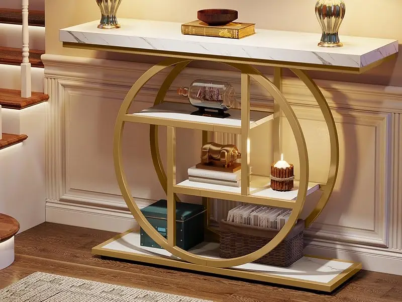 Rustic Sofa Table w/Adjustable Shelf & Open Shelf for Entry Way, Hallway, Living Room