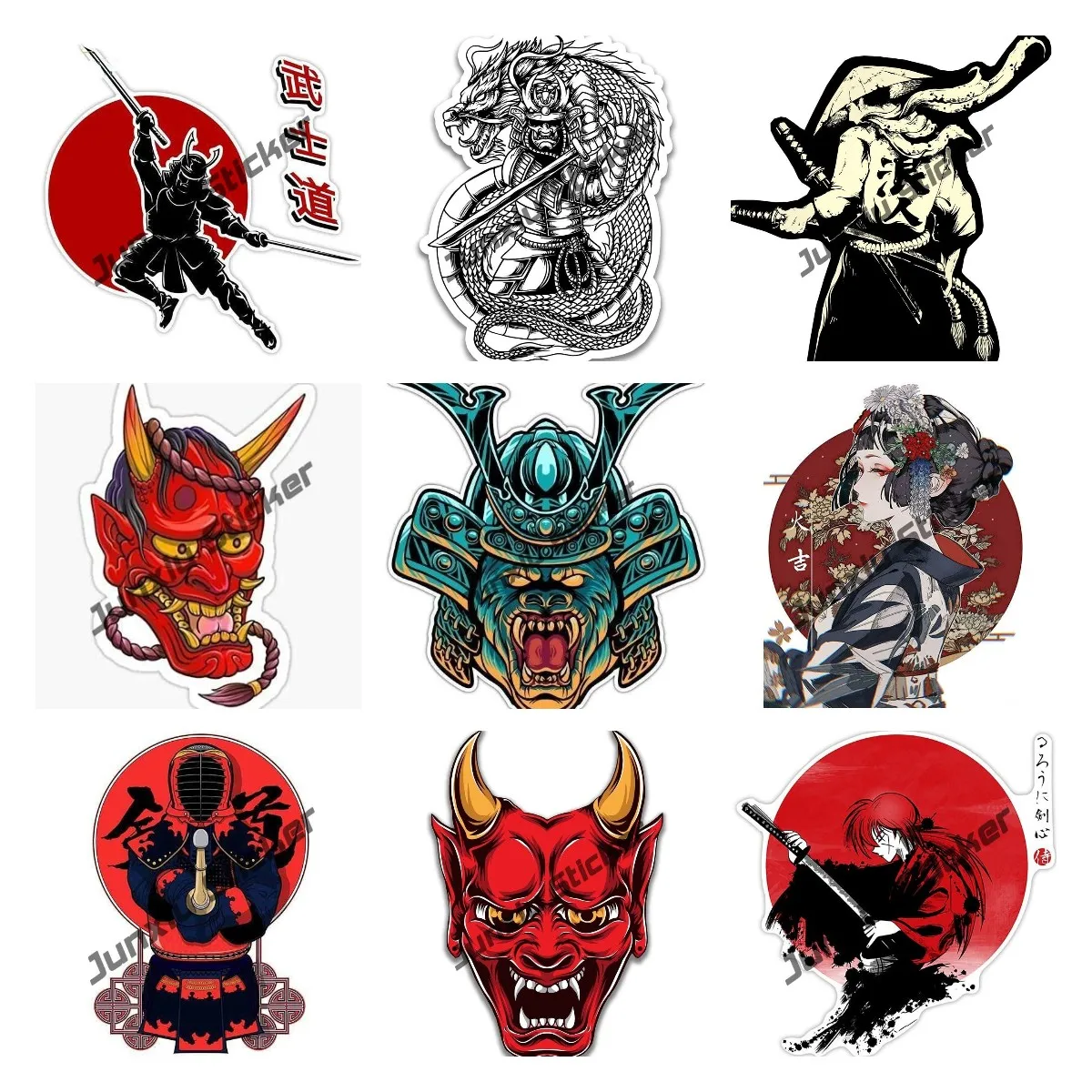 

Japan Samurai Bushido Spirit Japanese Ronin Mask Style Art Stickers for Car Laptop Guitar Suitcase Skateboard Car Decal Stickers