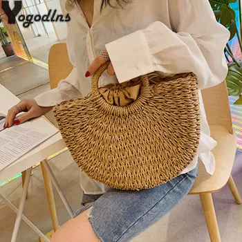 Fashion Hand-Woven Rattan Straw Shoulder Bag Round Beach HandBags Women Summer Hollow Messenger Crossbody Travel Popular