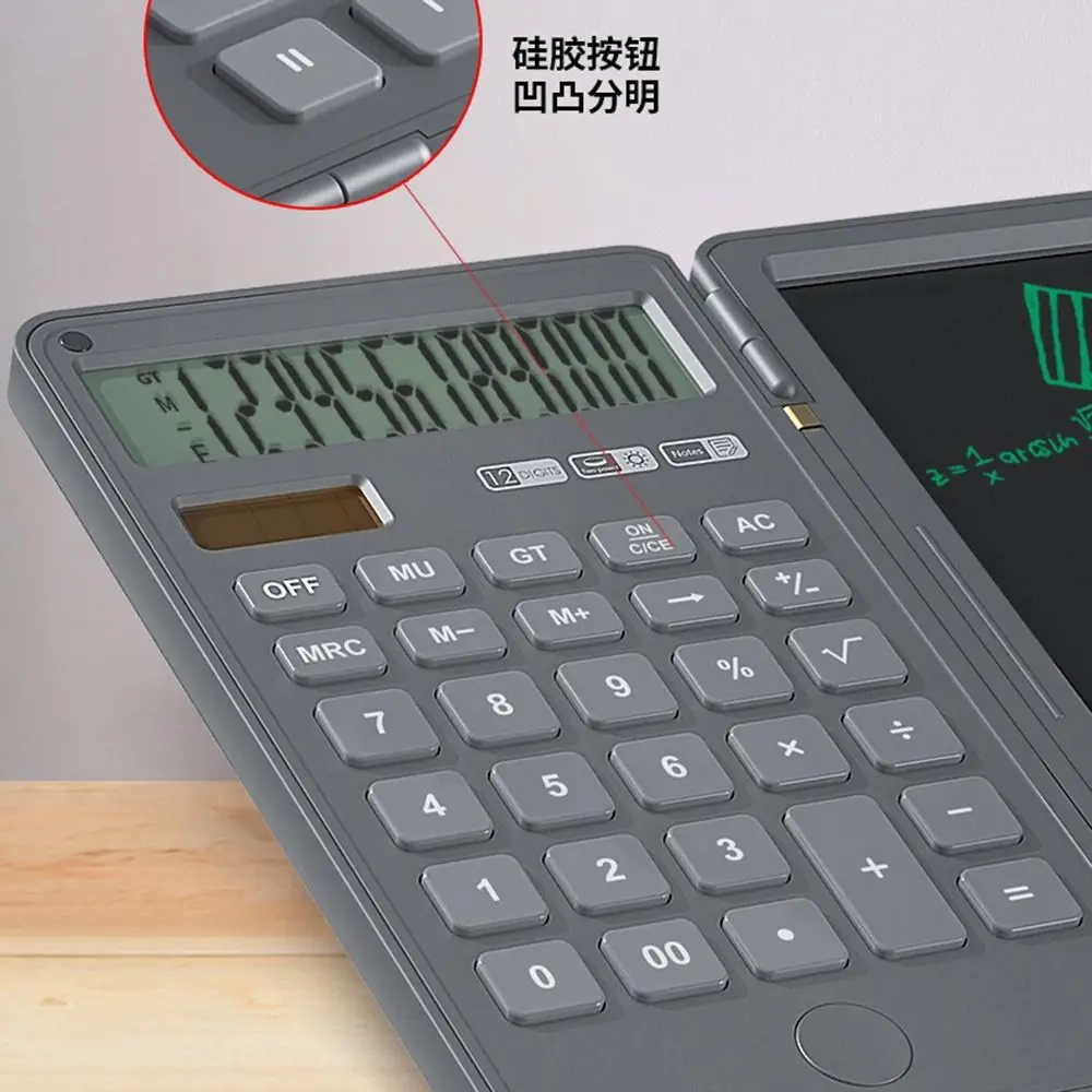 2in1 과학 계산기 접이식 지울 수 있는 사무용 LCD 드로잉 패드 12자리 디스플레이와 스타일러스 펜 디지털 필기 태블릿