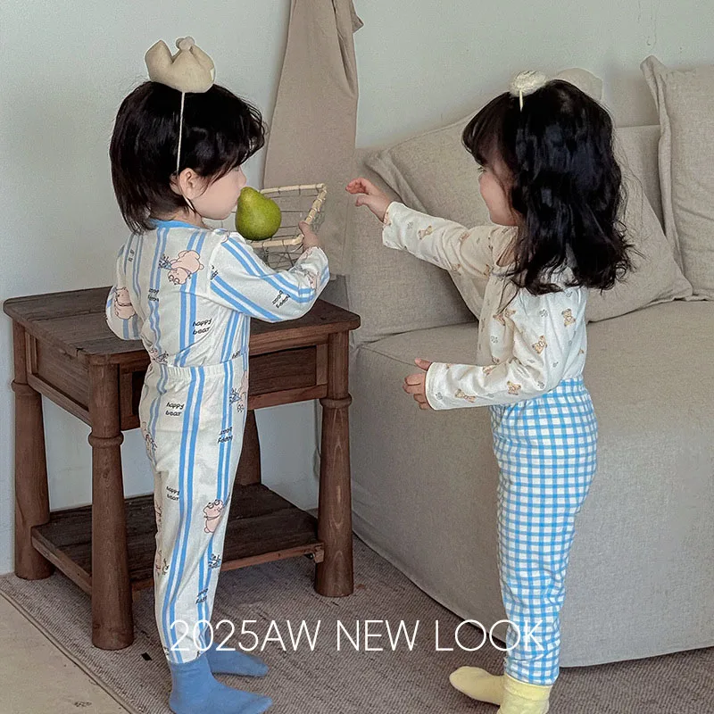 Autumn Kids Pajamas Set Cartoon Bunny Floral Girls Loungewear