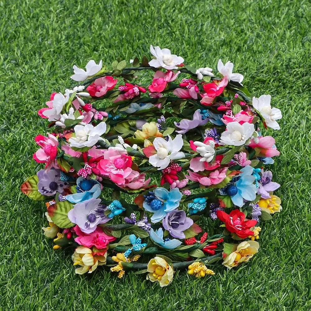 Mode Blume Krone Frühling Böhmen Blume Krone Frauen Stirnbänder verstellbare Band Mädchen Blumenkranz Braut Halo Kopf bedeckung – Detail 5