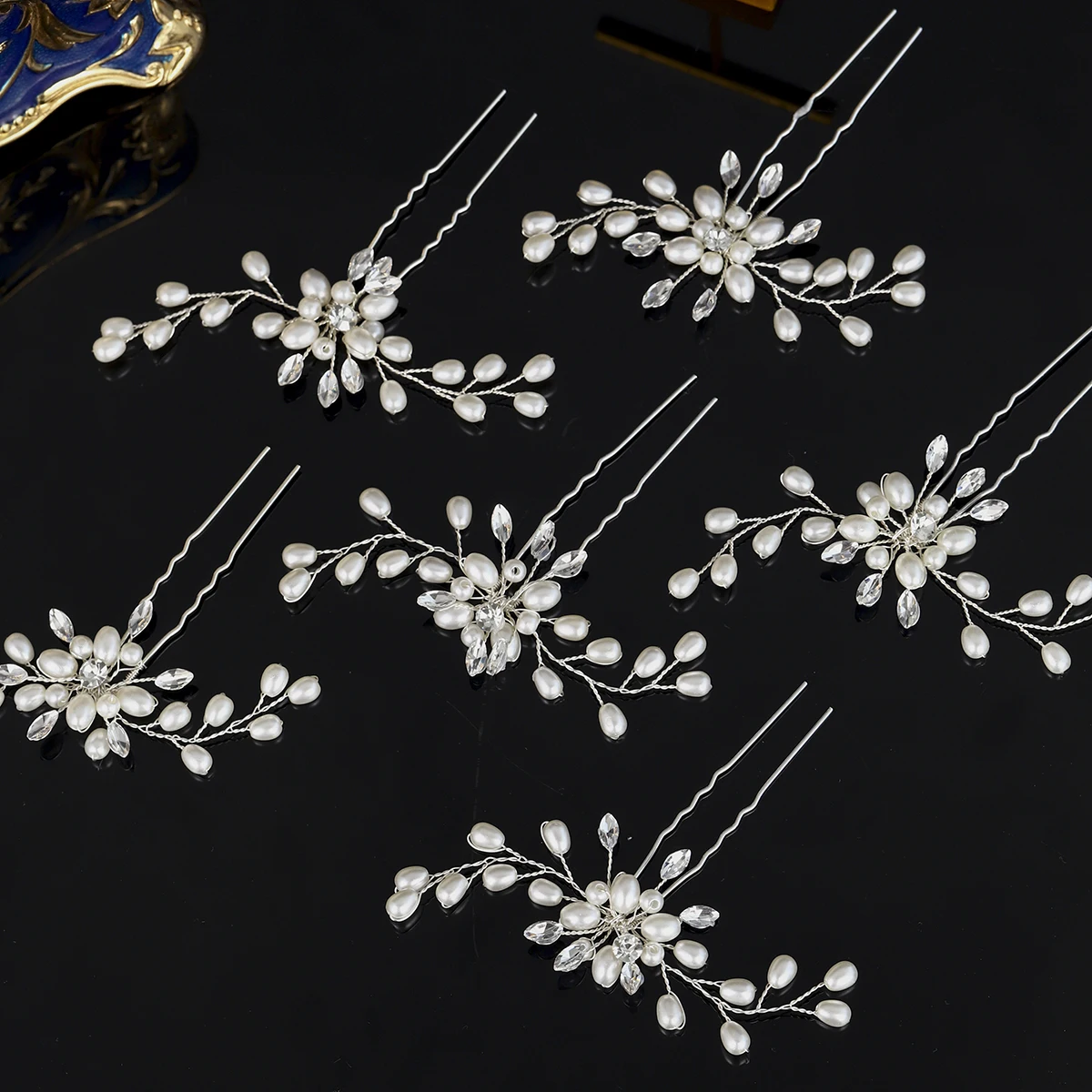6PK/Set Kristall Perle Blume Haarnadel Set Elegante Braut Hochzeit Haar Clips Festliche Schmuck Haar Zubehör Haar Stick Für Frauen – Detail 2