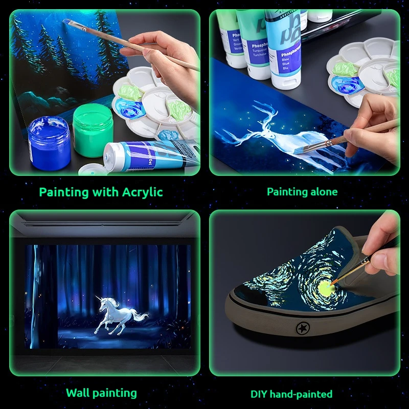 100g Fluorescent Pigment Long-Lasting Painting Luminous Paints Auto Glow in Dark Acrylic Paints for DIY Artwork Party Supplies acrylic paint acrylic paint set luminous paint