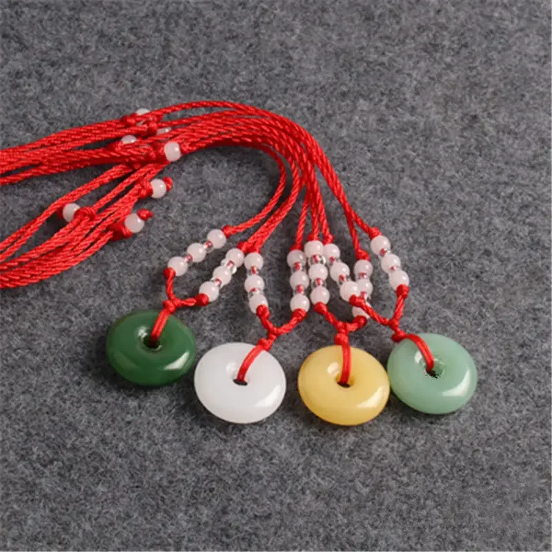 Pendant Necklace Natural Multicolor Jade Doughnut Pendant Agate Necklace Fashion Accessories for Women Men