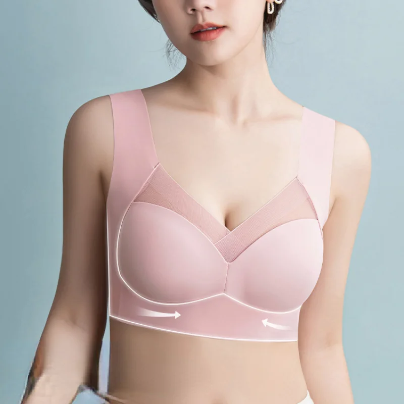 

Thin Bra for Woman Ice Silk Large Size Push Up Lingerie Seamless No Steel Ring Underwear Sleep Fitness Sports Breathable Vest