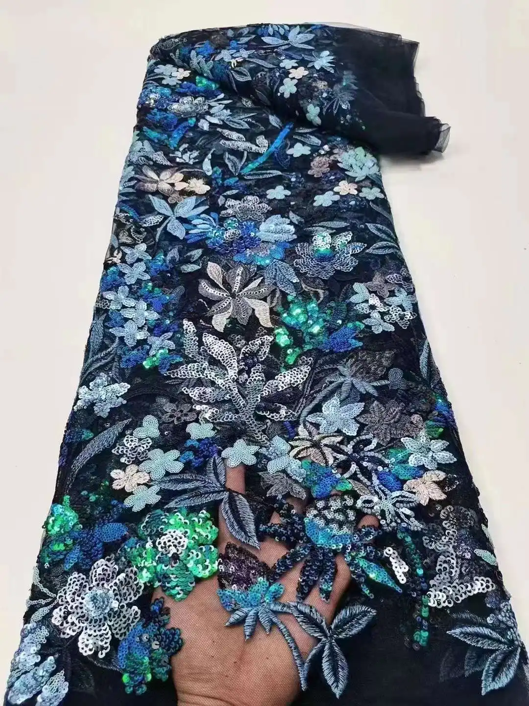 Embroiderd Sequins Tulle Lace Fabric For Wedding Evening Dress lace fabric