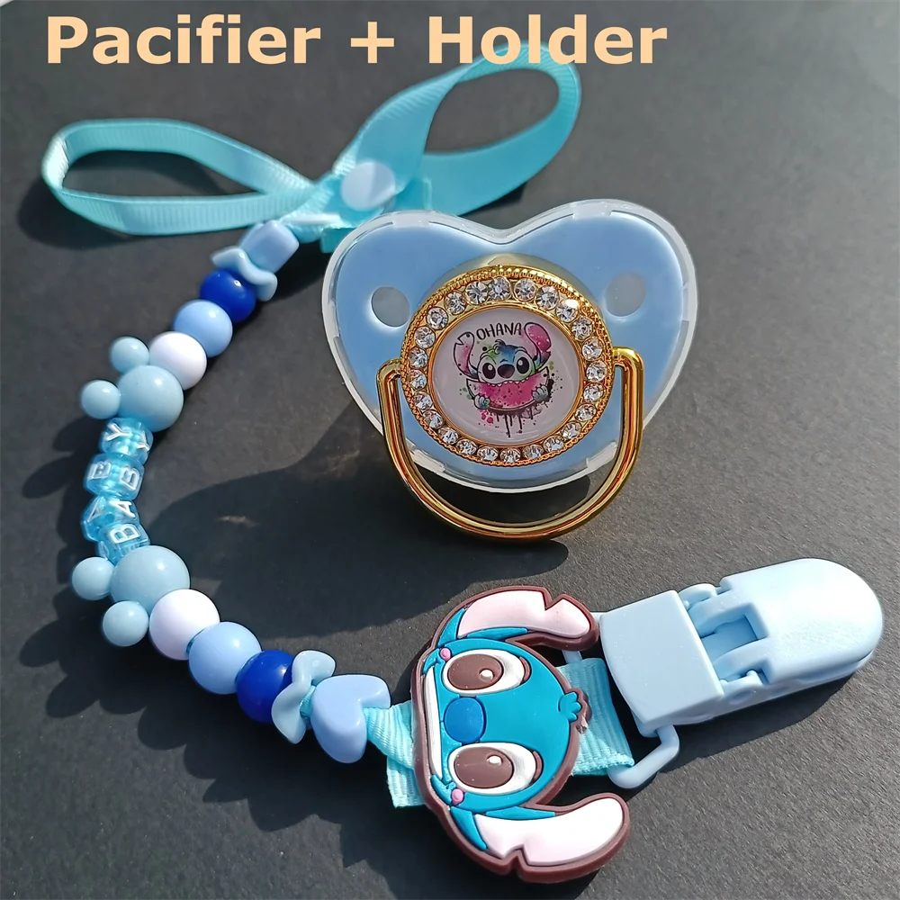 Disney Luxury Purple Pacifier and Minnie Mouse Beads Clips Newborn Dummy Holder Nipple Clips Bling Baby Teethers Pacifiers Toys