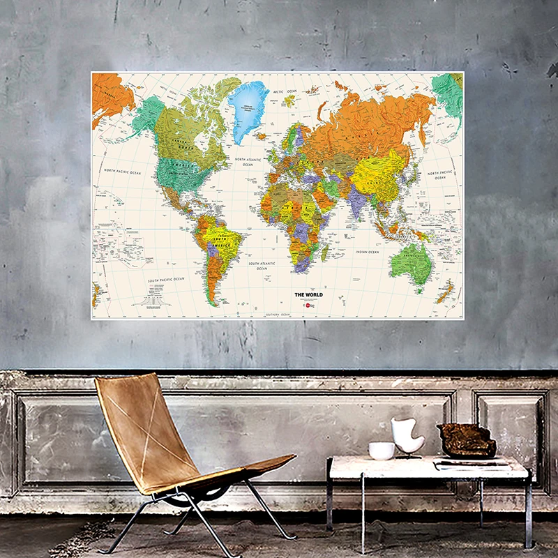 

150x100cm Physical World Map Posters and Prints Waterproof Foldable Map Without Country Flag for Travel and Trip
