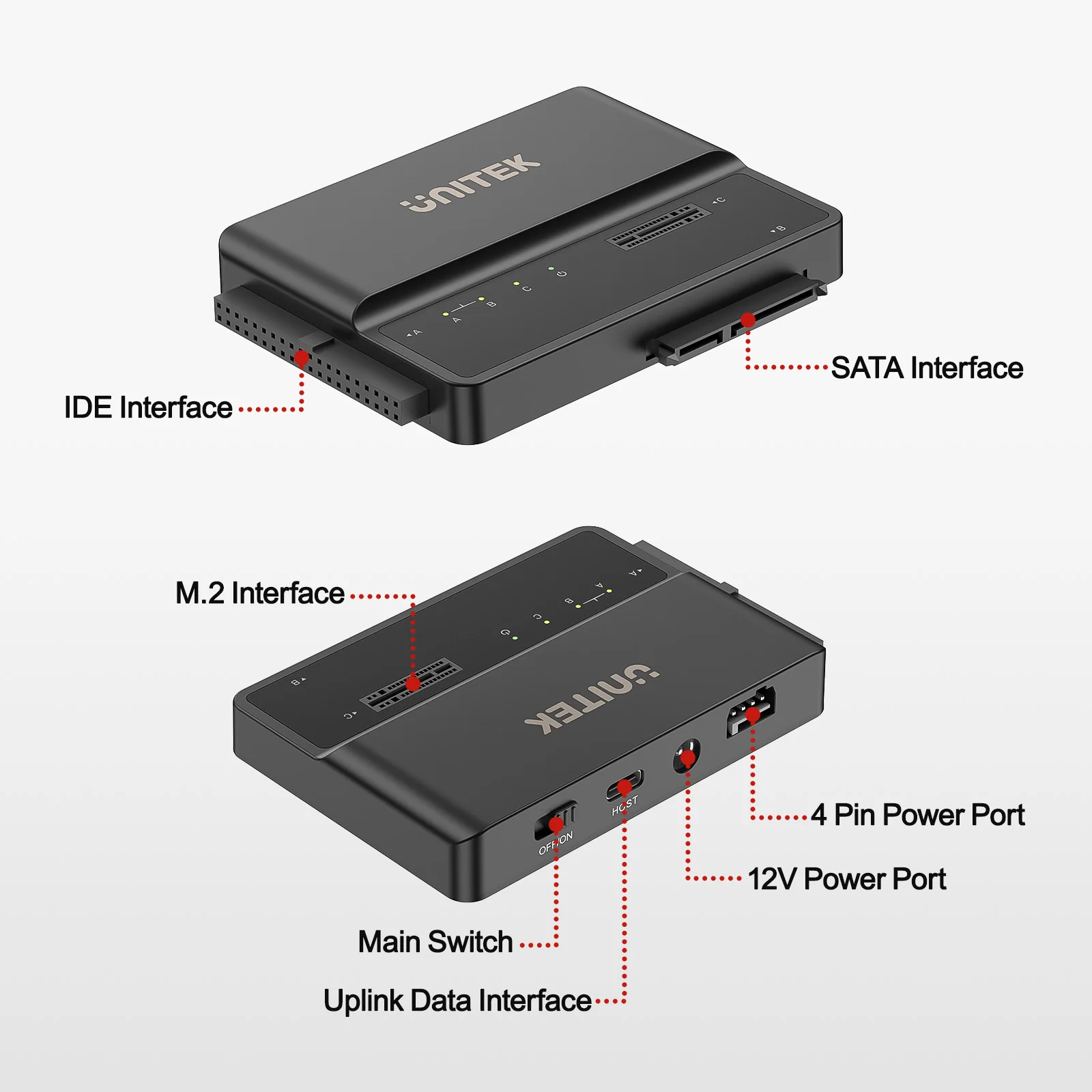 Unitek USB Type C 10Gbps to M.2 SATA IDE 3 in 1 Multi-LUN Adapter External Hard Drive Case SSD Enclosure Hard Drive Enclosure Hard Disk Case External Hard Drive Box HDD Case Enclosure Hard Drive Adapter SSD Adapter HDD Docking Station