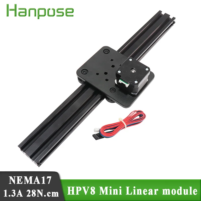 Atuador Linear do Pinhão do Módulo da Mini Correia Entalhe do Sólido v 17hs3401 28n.cm 1.3a Motor Deslizante Nema17 Hpv8 100500 mm