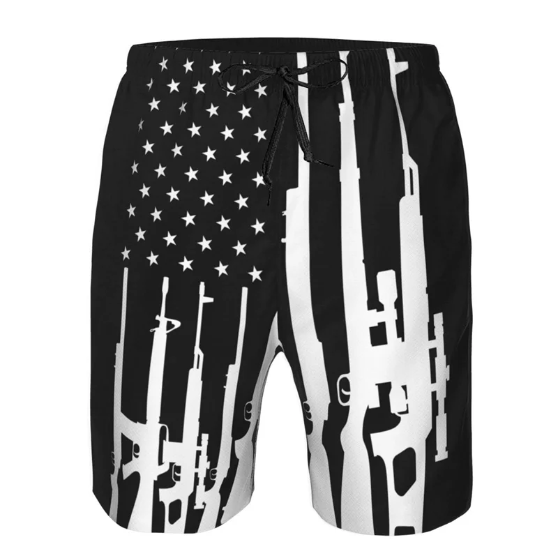 American Flag Gun Weapons Graphic Shorts Pants 3D Printing Hip Hop y2k Board Shorts Summer Hawaii Swimsuit Cool Surf Swim Trunks 2