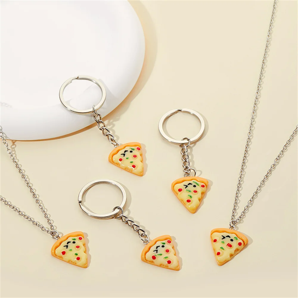 Cute Pizza Pendant Necklace for Women Vintage Pizza Shape Adjustable Necklace Best Friend Charms Keychain Jewelry Gift 3