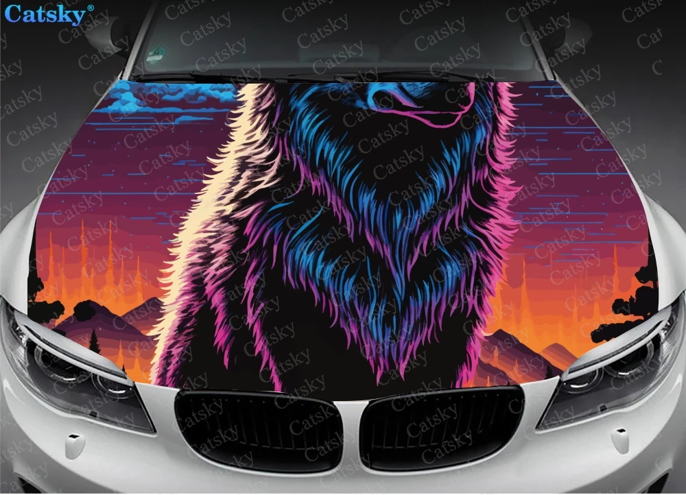 

Wolf animal wolf king Car hood wrap lion decal, bonnet vinyl sticker, full color graphic decal, CUSTOM made to Fit Any Car