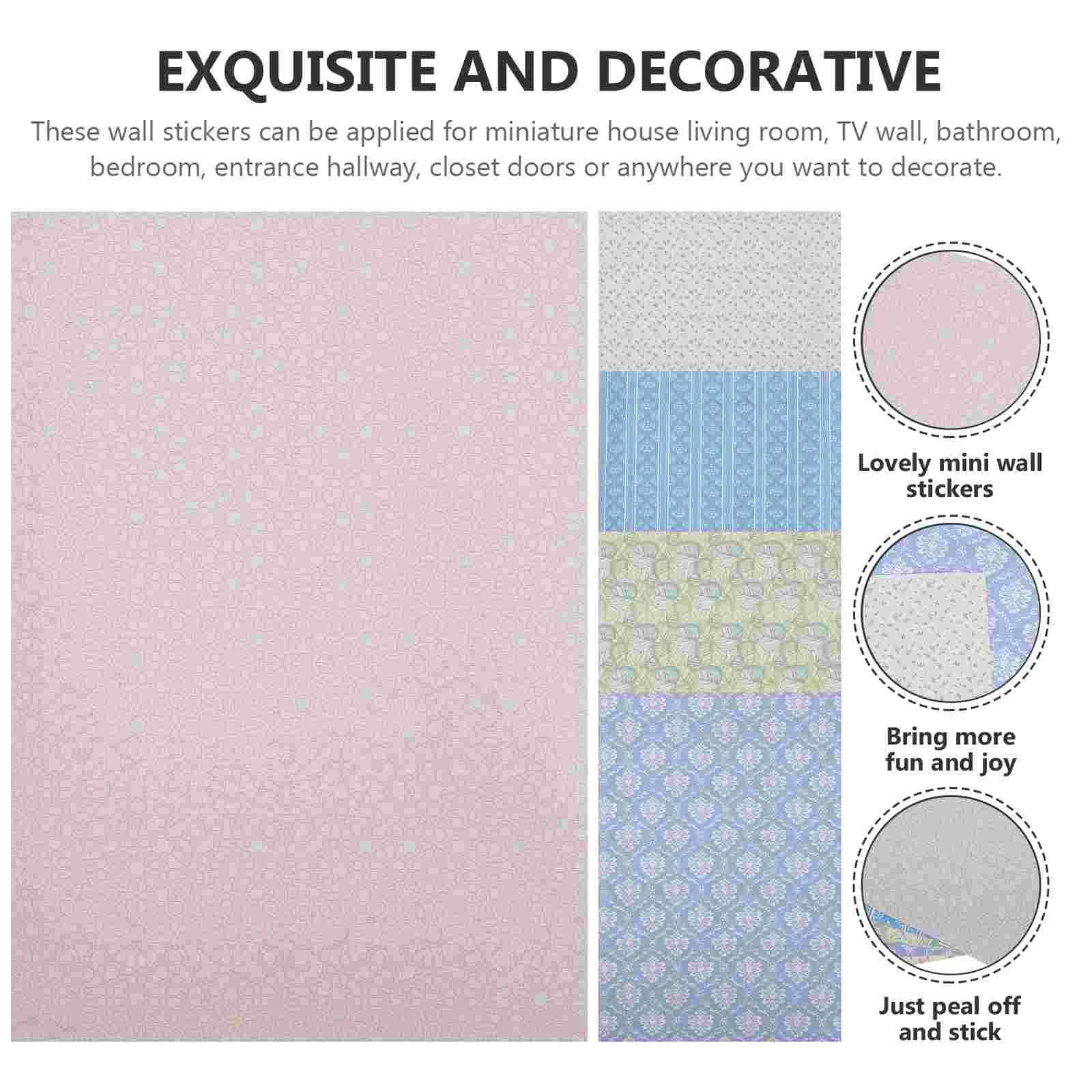 

5 Sheets Sticky House Wallpaper Mini Dollhouse Stickers Decorative Accessories