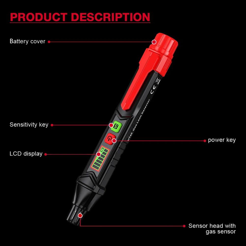 

Handheld Gas Leak Detector Combustible Gas Detector HT60 Alarm Mini Natural Methane Sensor Analyzers Carbon Analyzers