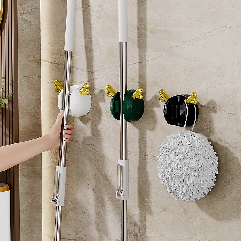 Mop Hook Hanger Free Punching Wall Hanging Bathroom Mop Storage Shelf Fixed Buckle Broom Clip Wall Hooks  Kitchen Accessories