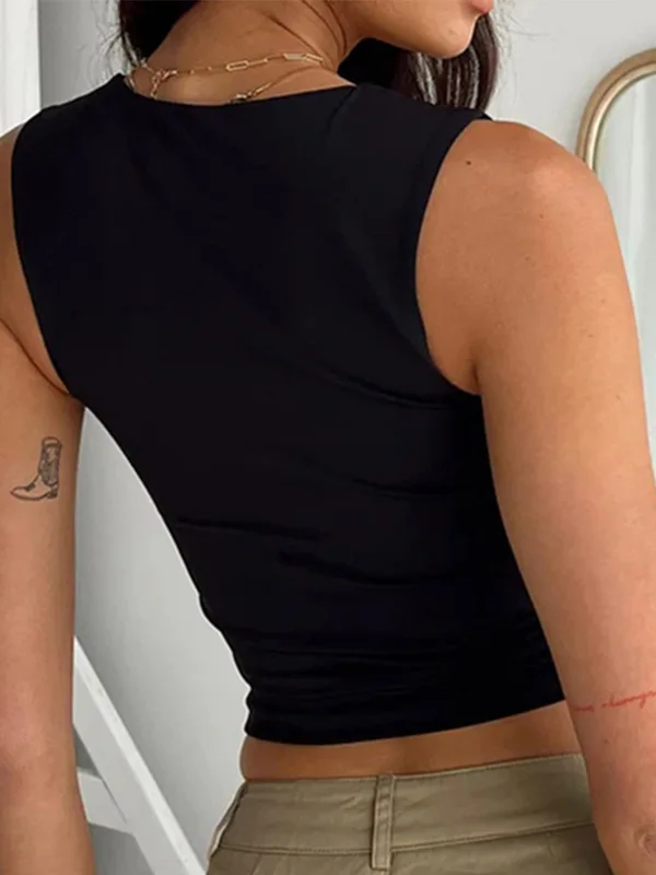 Sleeveless Collar Crop Women Tank Tops