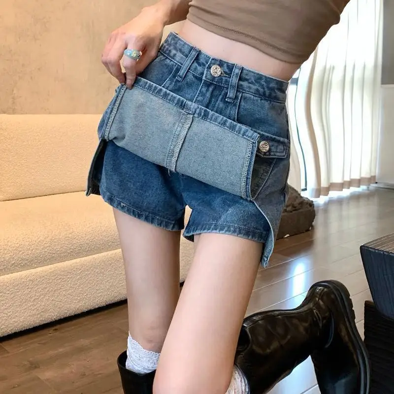 Denim Skirt With Slits High Waist Hot Girl Anti-Exposure Summer A-Line Skirt Design Short Skirt Skirt Pants Ins Trend