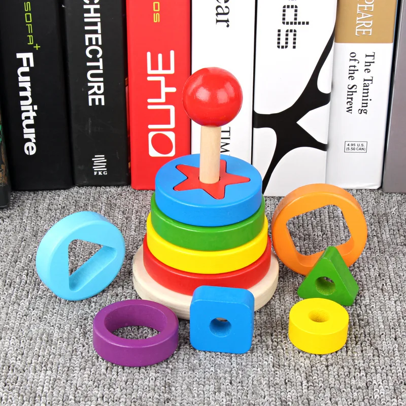 Baby & Toddler Toys Sorting, Nesting & Stacking toys Wooden rainbow Tower baby stacking toy baby toy early education toys sale
