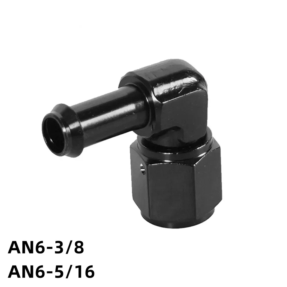 6AN Female to 5/16" and 3/8" Barb Hose Fitting 90 Degree Swivel