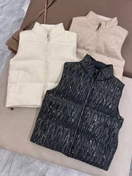 Winter Sequins Decorated Cashmere Goose Down Vest