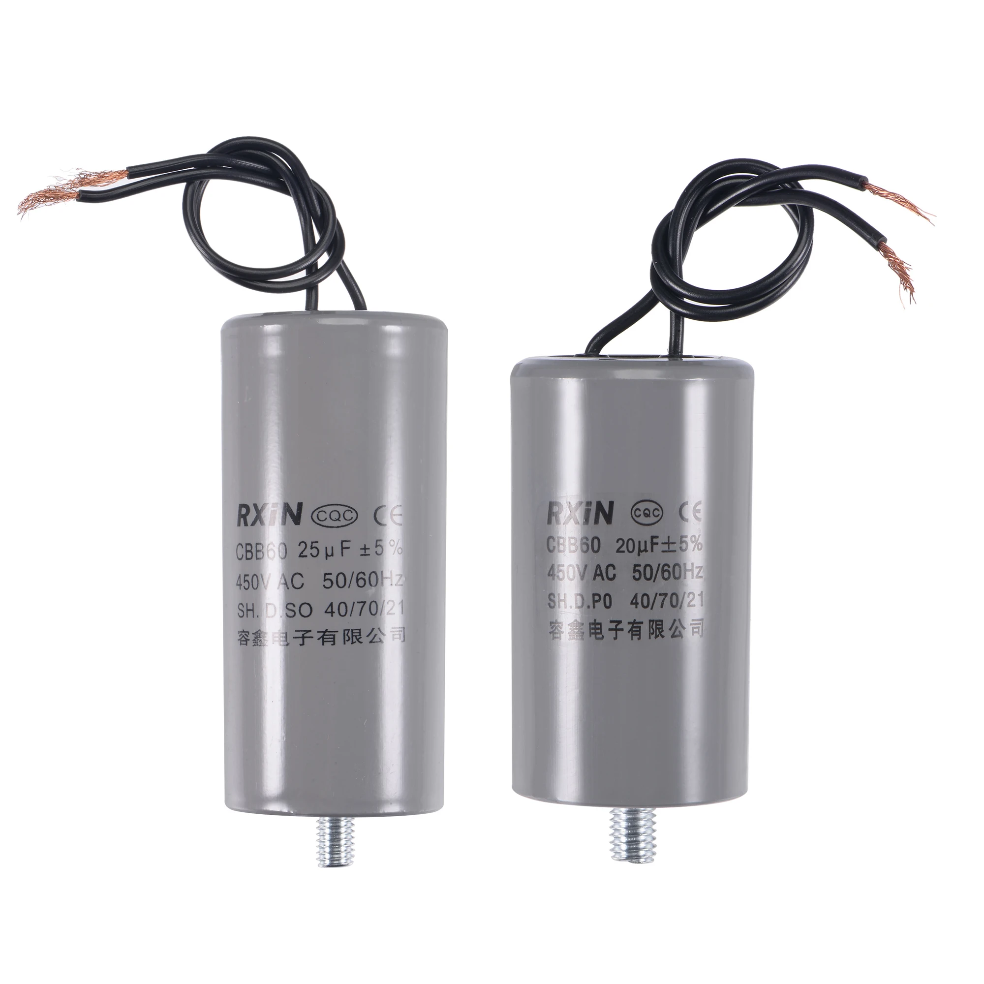 

CBB60 Motor Run Capacitor AC 450V 20uF 25uF 2 Wires 50/60Hz Cylinder 74x40 98x45mm with M8 Fixing Stud for Fans Washing Machines