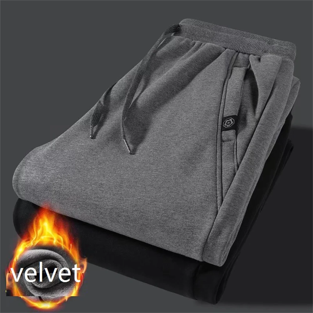 Winter Pants Men Fur Lined Joggers Thick Sweatpants Drawstring Trousers Men Fleece Running Pants Warm Velvet Ankle-Tied Pants
