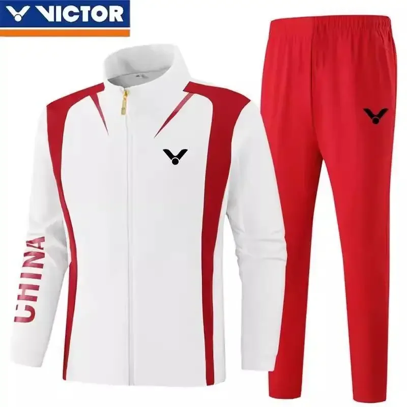 Victor New Men's and Women's Same Badminton Jersey Versatile Color Matching Long-sleeved Jacket with Trousers Set