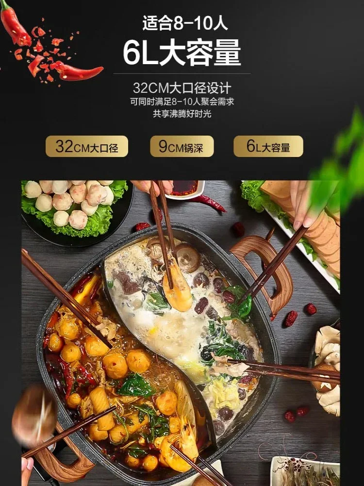 220V Multi-Functional Electric Hot Pot with 6L Capacity and Ying Yang Design 4