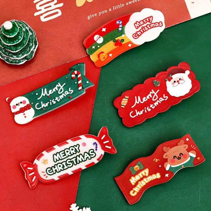 Original Christmas Decoration Hairpin Children Christmas Small Gift Cartoon Acrylic Clip Bangs Hair Clip