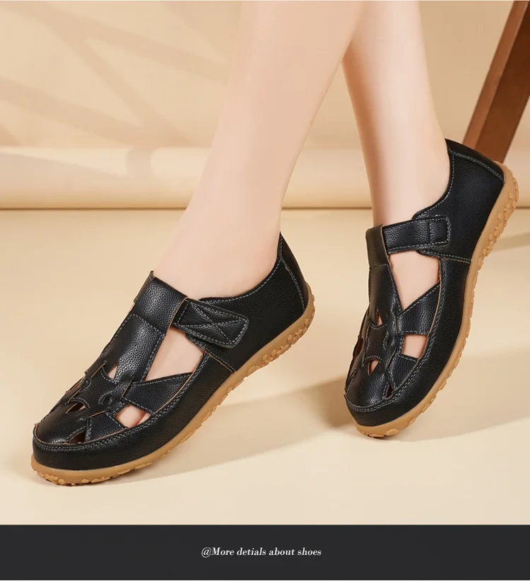 Neue geflochtene Riemchensandalen für Damen, atmungsaktive Loafer-Schuhe mit Aussparungen, lässige flache Lederschuhe für Damen – Detail 14