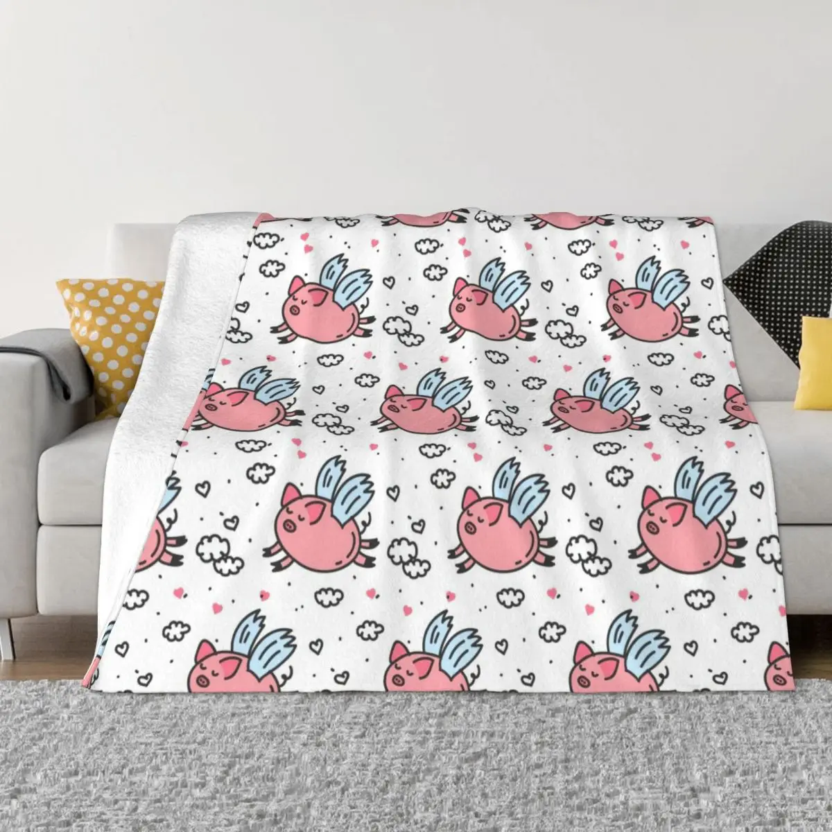 Pink Pig Cartoon Blankets Animals Lover Fleece Novelty Warm Throw Blankets For Bedspread Autumn/Winter