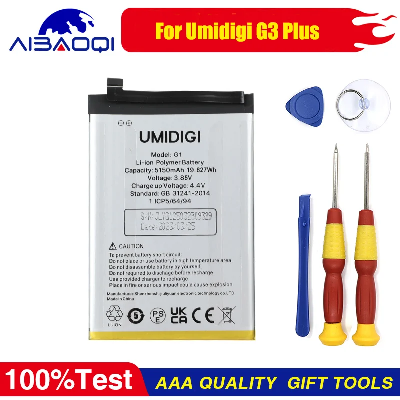 

XUNQIYI 100% Original Umidigi G3 Plus Battery High Capacity 5150mAh Battery Backup Replacement Smart Phone Free tools