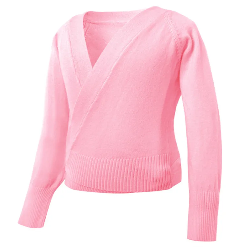 Child Girls Kids Ballet Dance Wrap Cross Tops Long Sleeve Waist Belt Sweater ballet tops kids dance tops