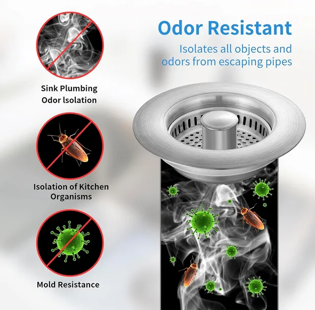 Kitchen Sink Drain Strainer Stainless Steel Pop Up Sink Stopper Anti-Clogging Sink Food Catcher Basket Odor Filter Sink Plug 6