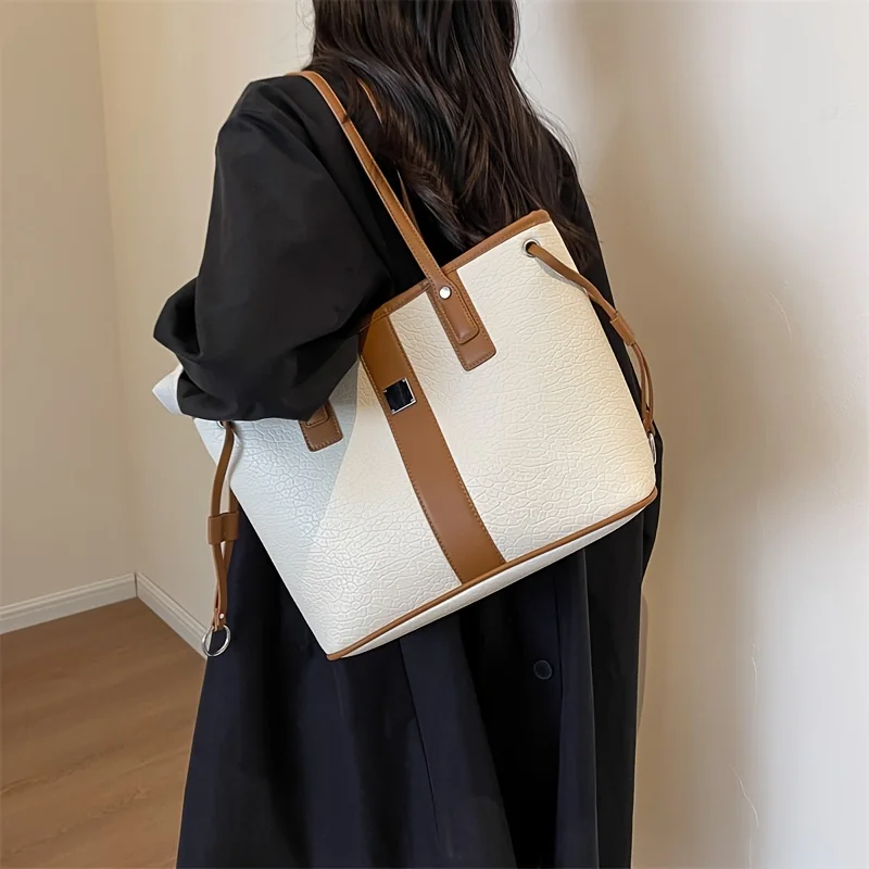 

PU Contrast casual bag women's 2023 one-shoulder handheld foreign temperament Korean version trend simple large-capacity tote ba