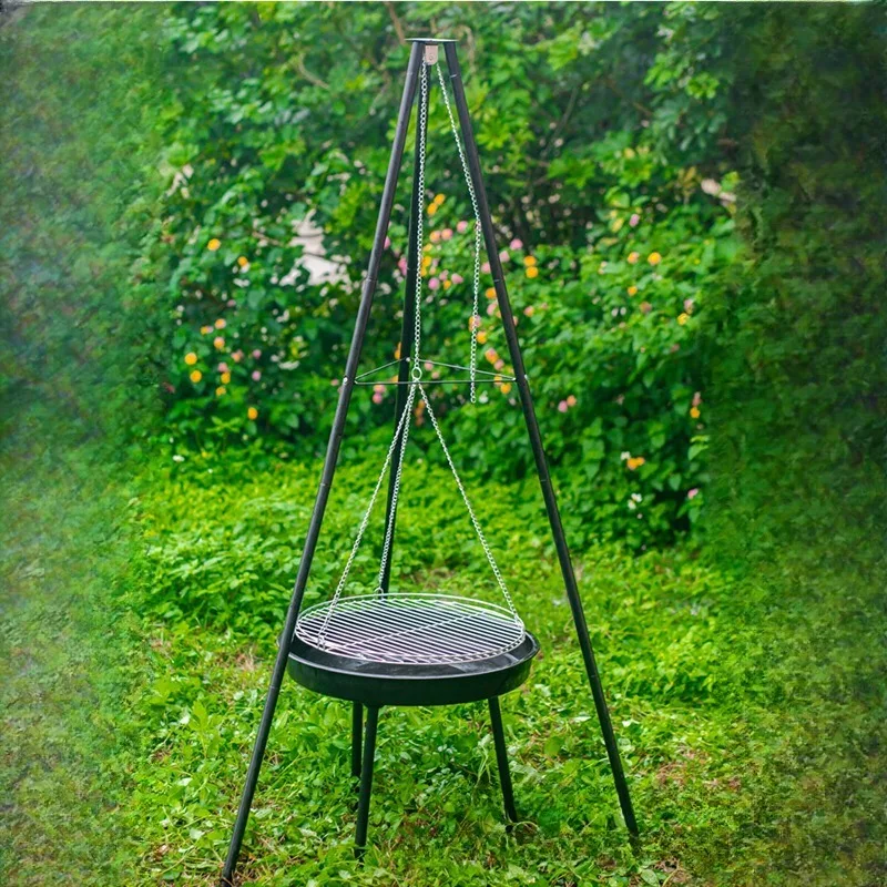 

Outdoor BBQ Stove Fire Pit Bowl Tripod Hanging Pot Stand Set Grill adjustable Camping Heater Burner Portable BBQ Fire Pit Tool
