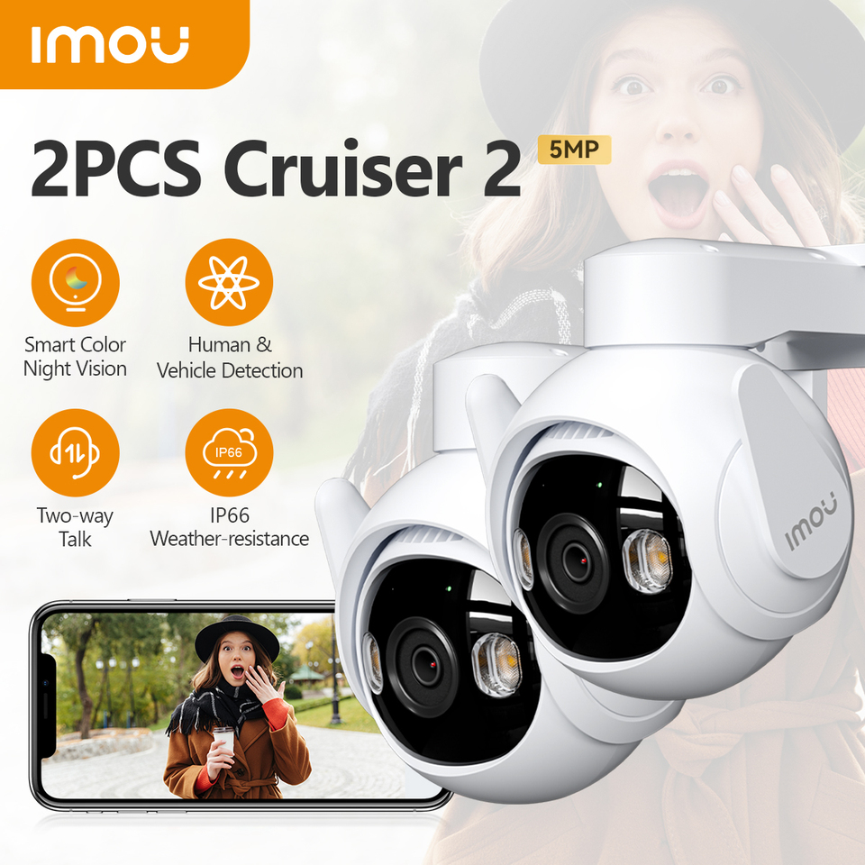 2PCS IMOU Cruiser 2 5MP Set Outdoor PTZ Wi-Fi Camera IP66 Camera Two Way Audio Colorful Night Vision Human Vehicle Detection