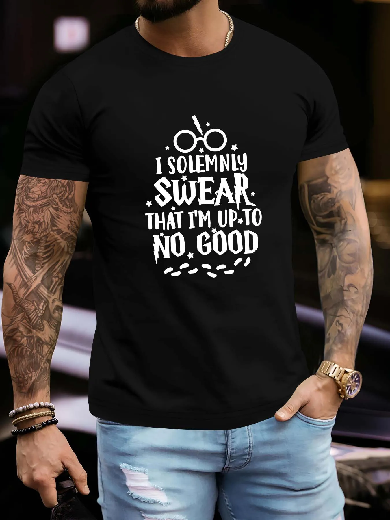 

Up To No GOOD Graphic Tee - Breathable, Comfy, Crew Neck, Short Sleeve T-Shirt for Summer - Casual, Regular Fit, Knit Fabric